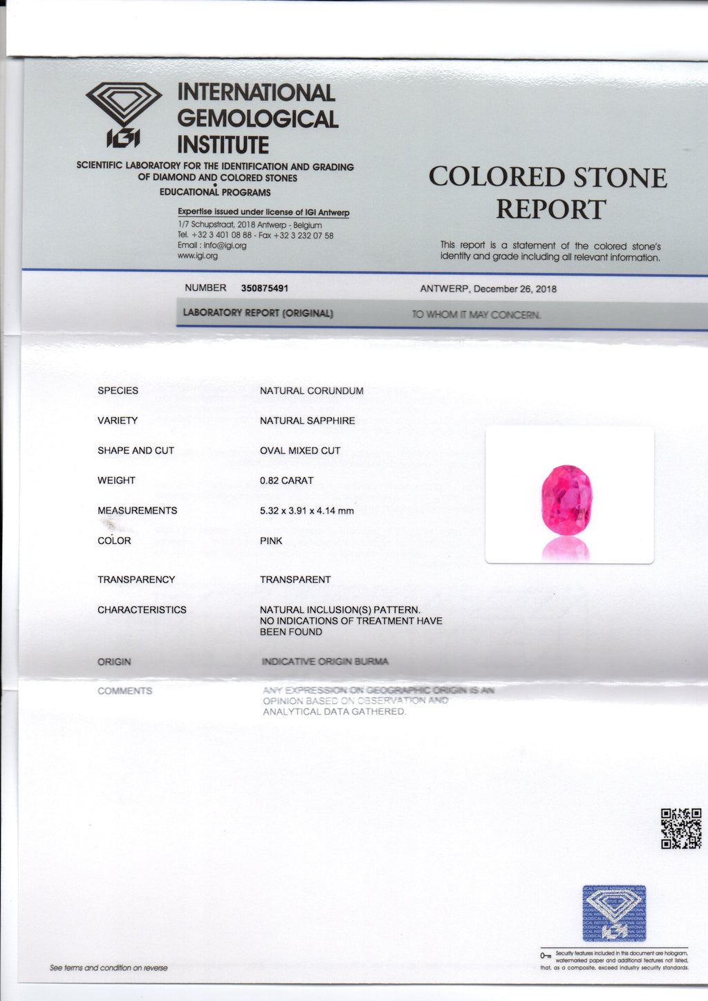0.82 Ct IGI Certified Unheated Untreated Natural Old Burma Ruby AAA