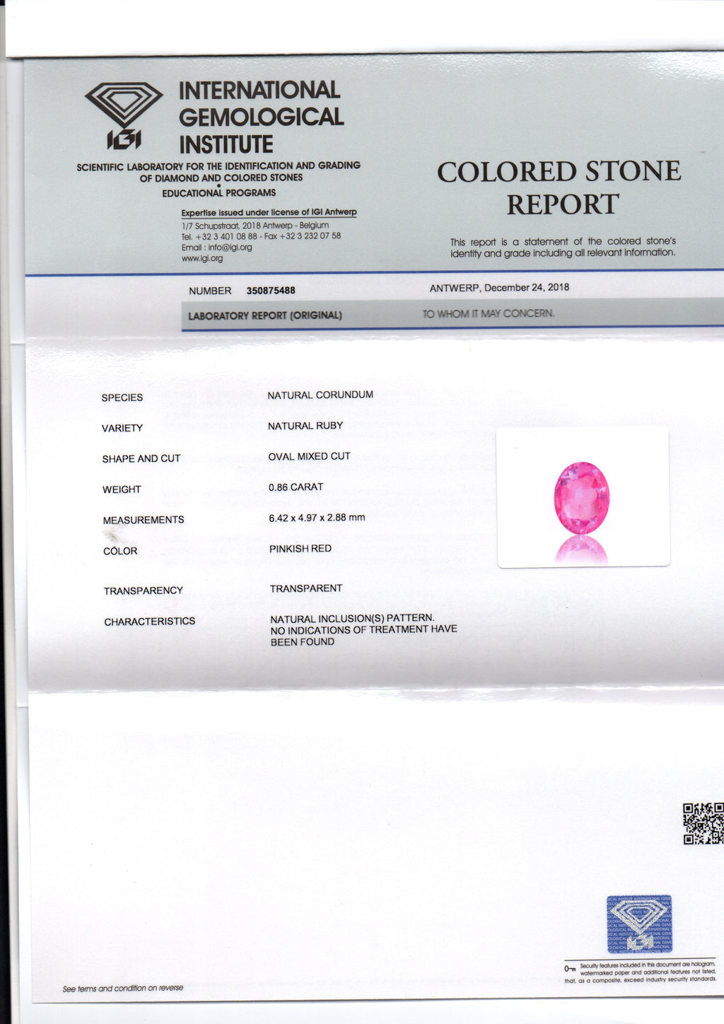 0.86 Ct IGI Certified Unheated Untreated Natural Old Burma Ruby AAA