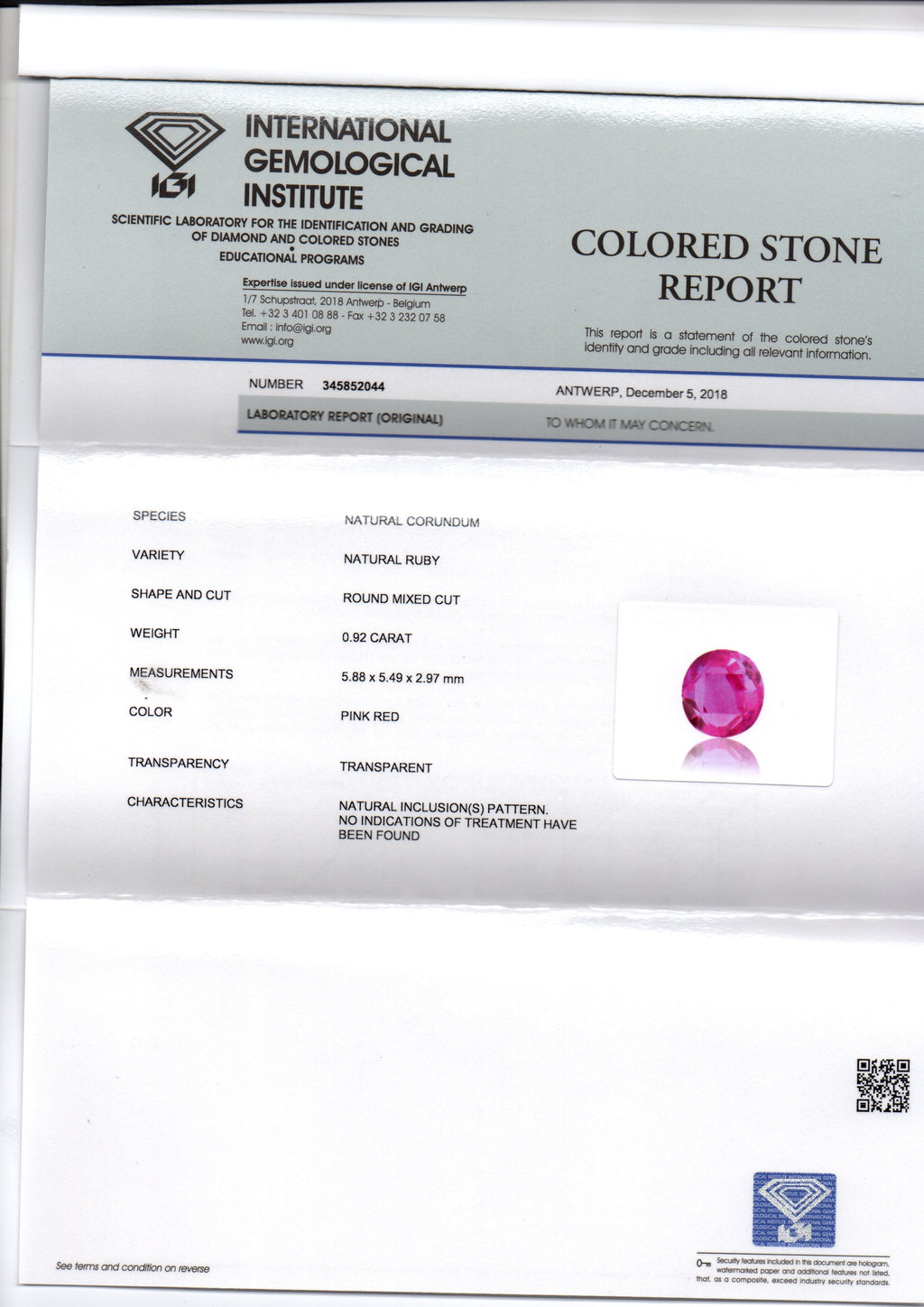 0.92 Ct IGI Certified Unheated Untreated Natural Old Burma Ruby AAA