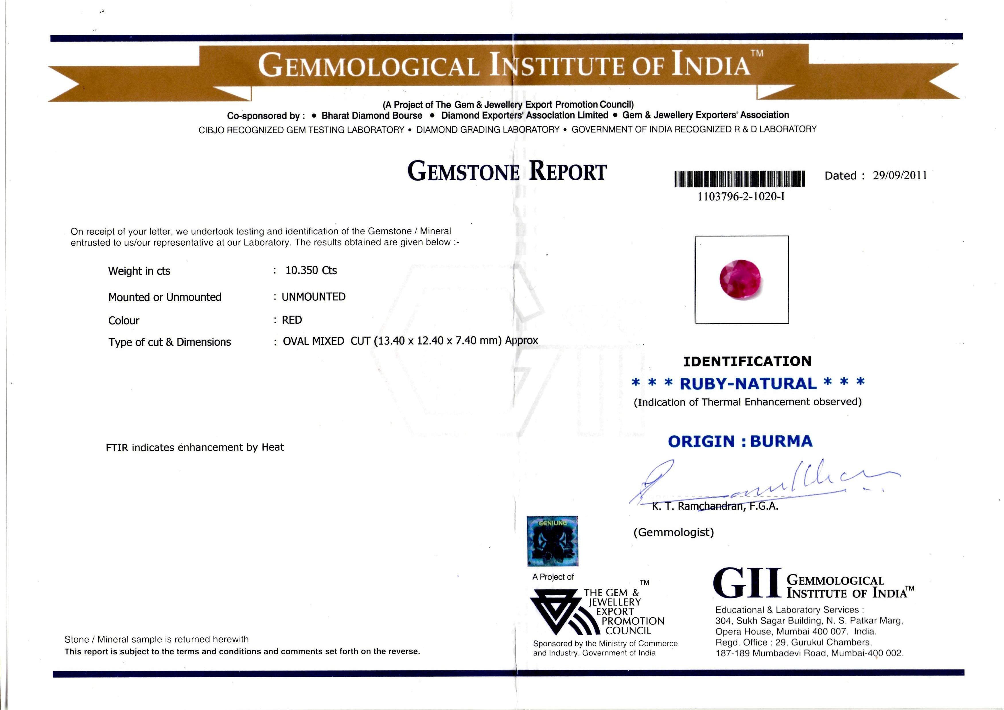 Huge 10.33 Ct Untreated Natural Old Burma Mines Rare Burma Ruby