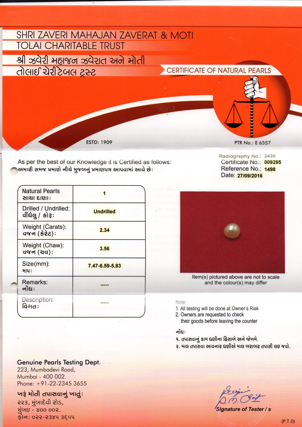 2.34 Ct 3.56 Chaw Natural Basra Pearl Real Basra Moti Certified