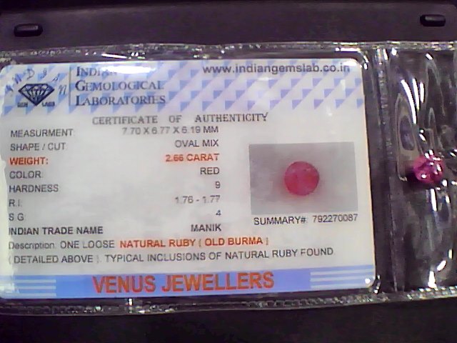 2.78 Ct Natural Old Burma Mines Ruby Gemstone Manik Stone