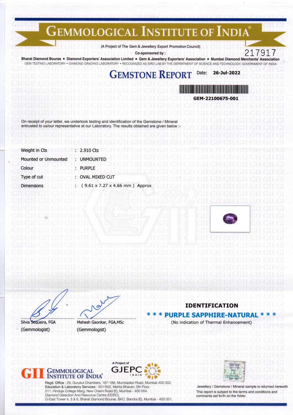 2.91 Ct GII Certified Unheated Untreted Natural Purple Sapphire Ruby