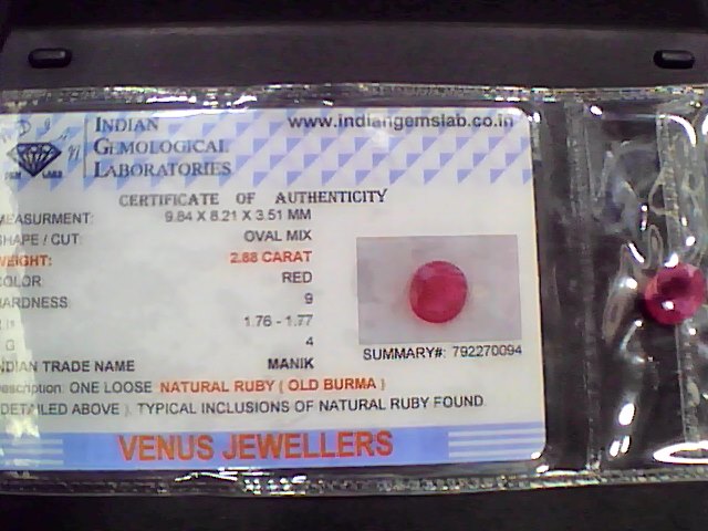 2.96 Ct Natural Old Burma Mines Ruby Gemstone Manik Stone