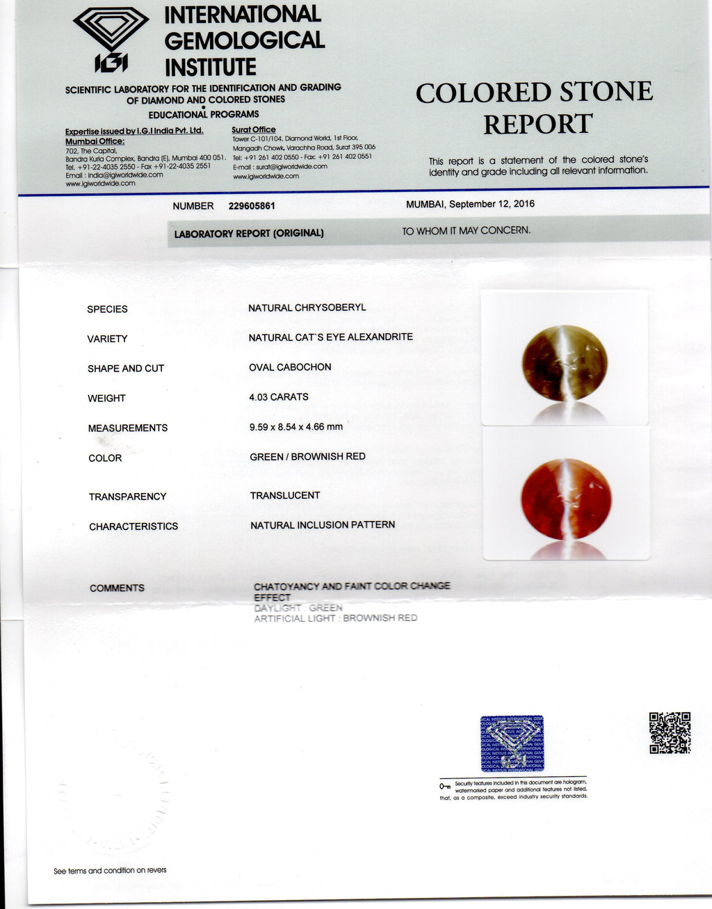 4.03 Ct Untreated Natural Alexandrite Chrysoberyl Cats Eye *RARE*